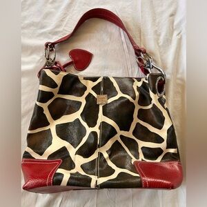 Dooney & Bourke Giraffe Print Shoulder Bag with Red Leather